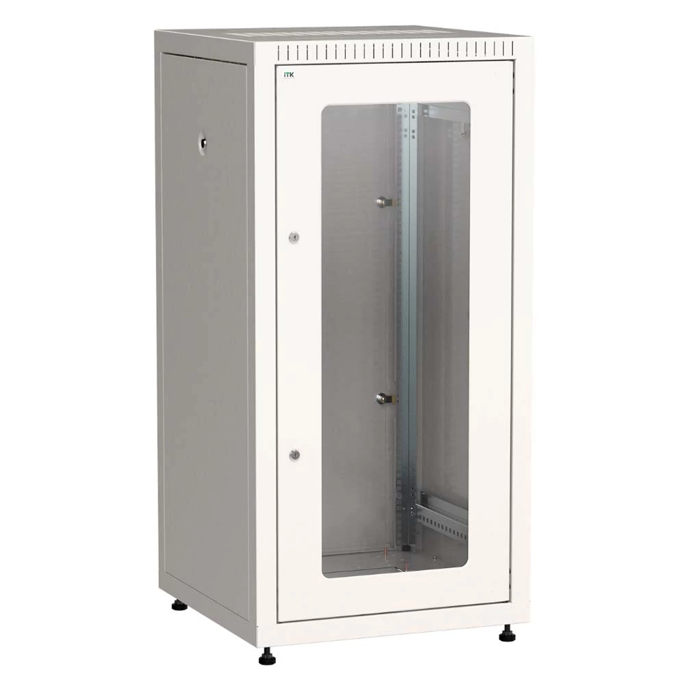 Шкаф ITK Linea E GM 24U 1200х600х800 мм напольный, передняя дверь из ударопрочного стекла, задняя дверь металлическая, цвет - серый RAL7035 LE35-24U68-GM