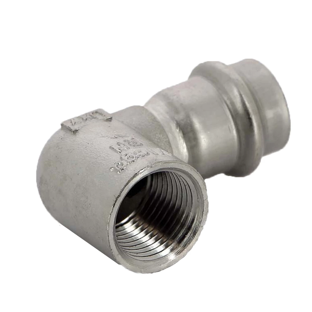 изображение Угольник Viega Sanpress Inox SC-Contur 2314.2 Дн18х1/2″ Ру16 с разъемным соединением и плоской прокладкой, из нержавеющей стали, 90°, внутренняя резьба / пресс 