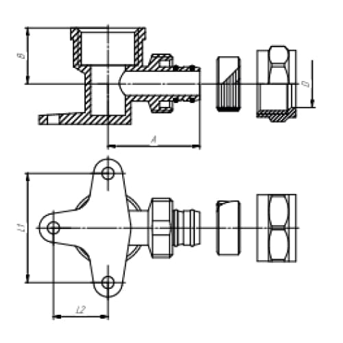 Соединитель латунный AQUALINK 16x1/2″ Дн16 Ру10 вн w с крепл. (водорозетка)