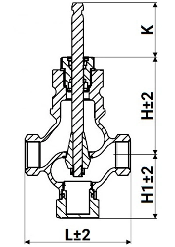 Клапан регулирующий 3/4″ Ду20 Ру25 двухходовой, односедельный, резьбовой, корпус - нержавеющая сталь AISI304, уплотнение - металл с электроприводом XCK220-1500 AC220V (VRg1-31M-PED-T)
