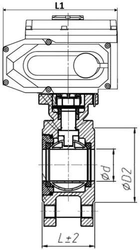 Кран шаровой Ду15 Ру16, корпус - сталь 316, уплотнение - PTFE, полнопроходной, межфланцевый с электроприводом QT-N-003EM-O1-220VAC-У1 MINI (BV3232P-FP-Fb-ISO-H)