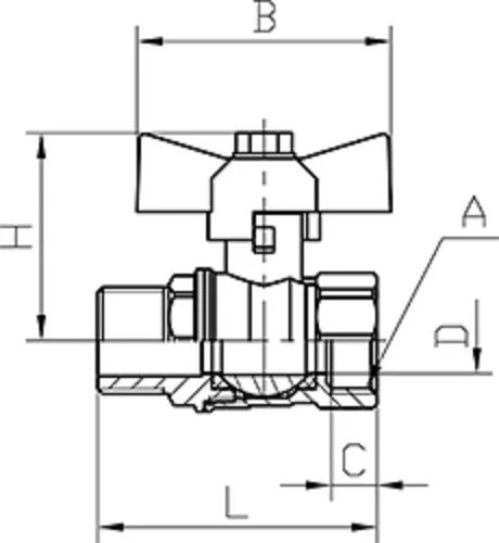 Кран шаровой ГАЛЛОП Стандарт 231 1/2″ Ду15 Ру40 ГАЗ полнопроходной, латунь, уплотнение - PTFE, внутренняя резьба / наружная резьба, ручка-бабочка
