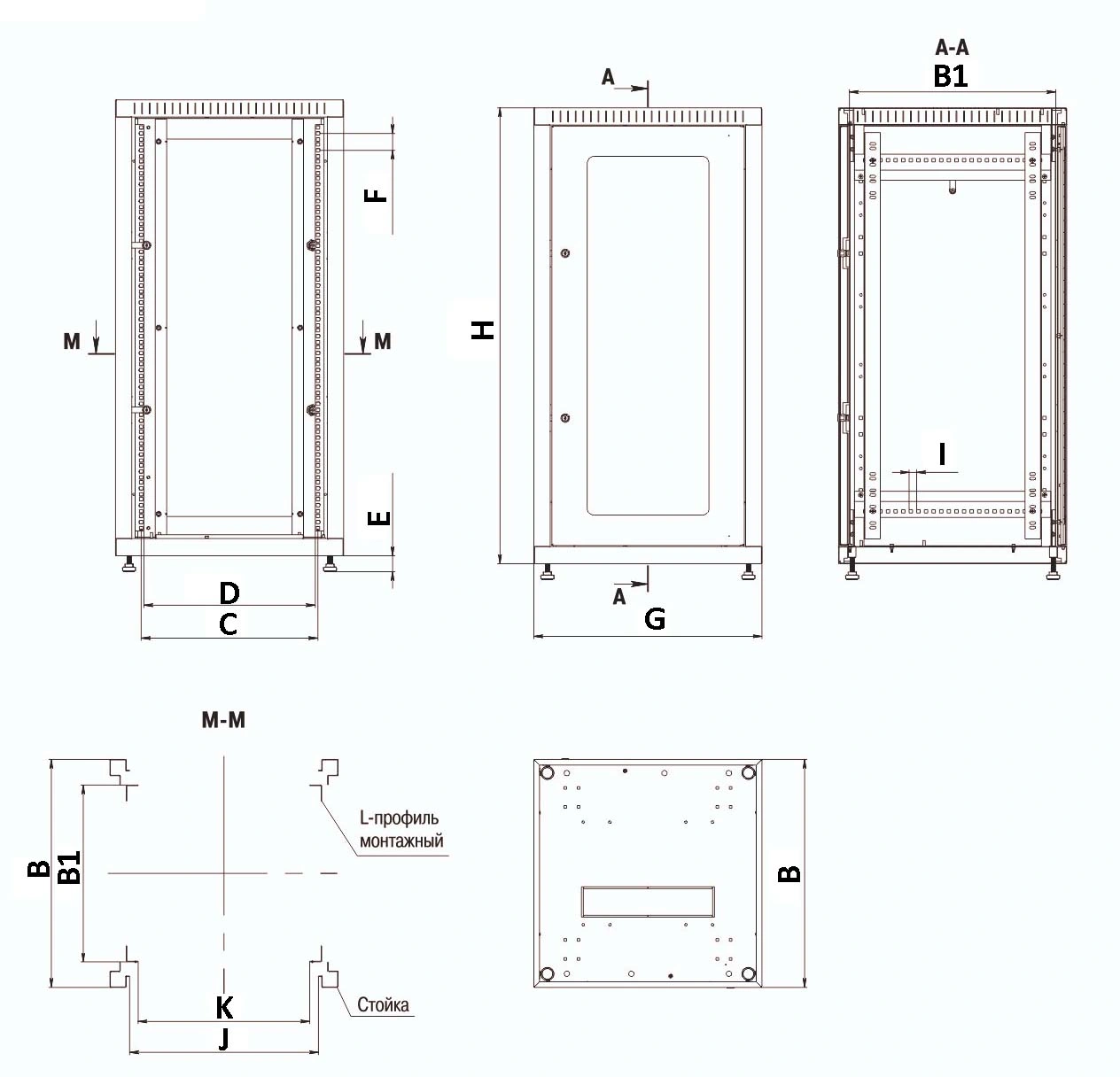 Шкаф ITK Linea E GM 24U 1200х600х800 мм напольный, передняя дверь из ударопрочного стекла, задняя дверь металлическая, цвет - серый RAL7035 LE35-24U68-GM