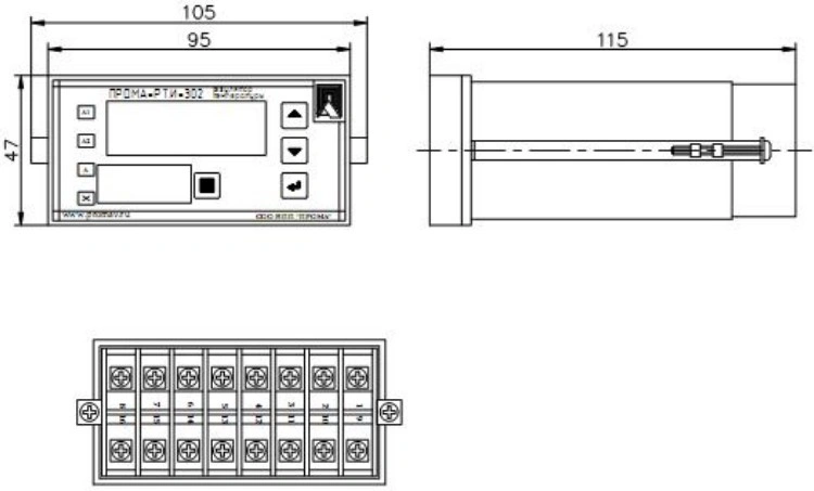 Контроллер температуры ПРОМА RTI-302-3-10m 3 реле 30А 250В, 7А 250В, 7А 250В, функции - нагрев,охлаждение,охлаждение с подключением испарителя, IP54