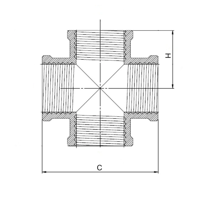 Крестовина прямая SantechSystems 1/2″ Ду15 Ру16 латунная, резьбовая, ВР/ВР, никелированная