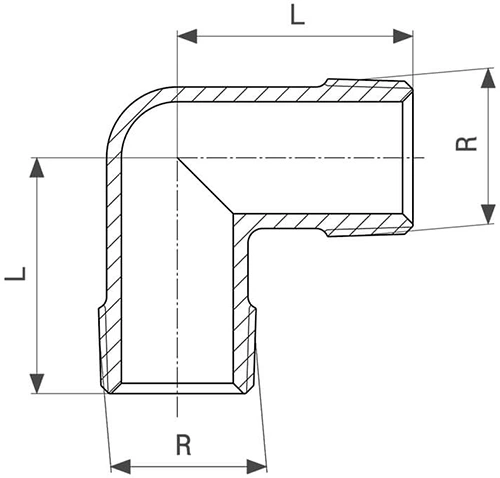 Эскиз Угол Viega 1611 1/2″ Ду15 Ру25 90° корпус латунь хромированая наружная/наружная резьба 