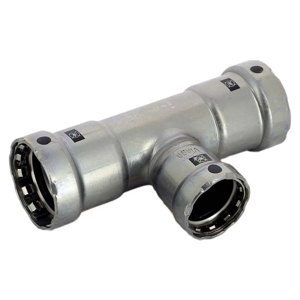 Тройник переходной Viega Megapress с SC-Contur Дн3/4″x1/2″x3/4″ Ру16 стальной оцинкованный, присоединение - пресс