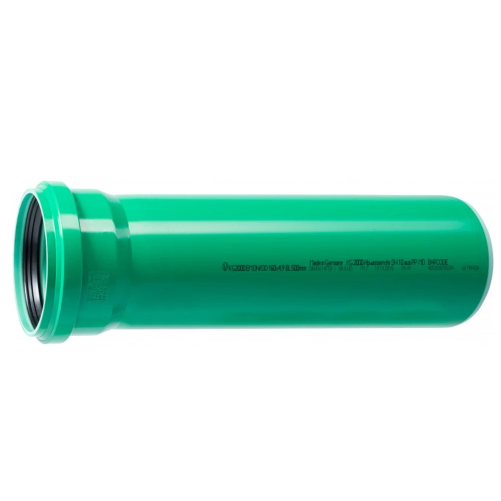 Труба Ostendorf KG2000 SN10 Дн160х4.9 безнапорная из PP-MD L=2.0м зеленая с раструбом