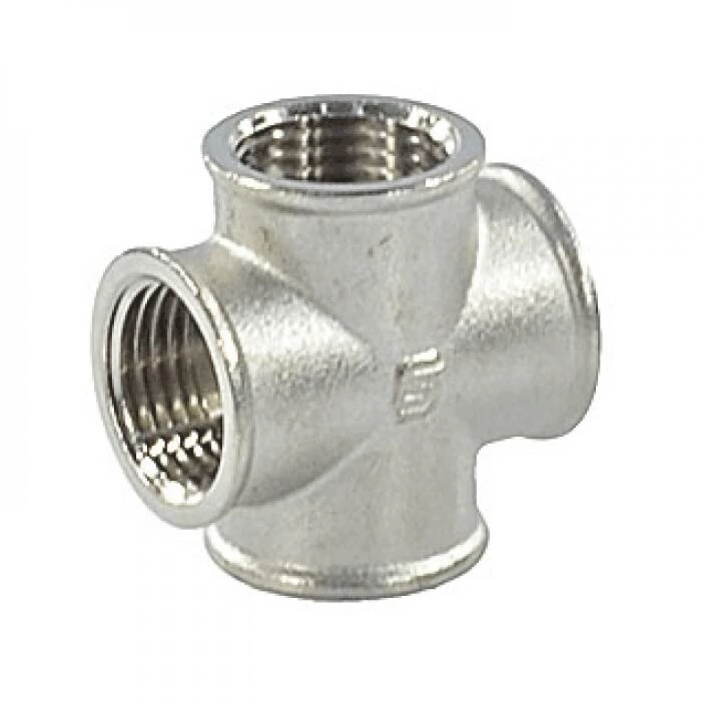 Крестовина прямая SantechSystems 1/2″ Ду15 Ру16 латунная, резьбовая, ВР/ВР, никелированная