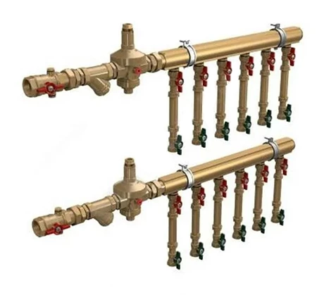 Узел коллекторный отопления Giacomini GE550-R4 1″ Ду32 Ру10 GE550Y369 9 выходов x3/4″, корпус - латунь, этажный, для индивидуального учета воды
