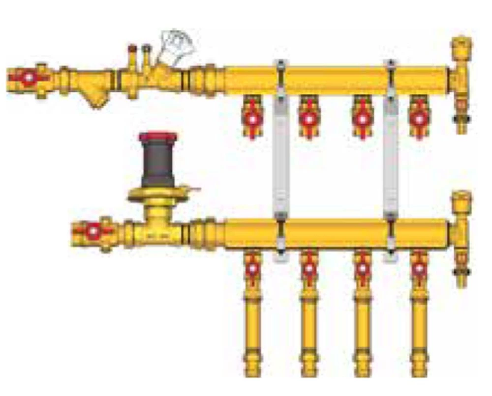 Узел коллекторный отопления Giacomini GE553-B1 3/4″ Ду32 Ру10 GE553Y002 отводов - 2 x 1/2″ для индивидуального учёта тепла, этажный, с общей балансировкой