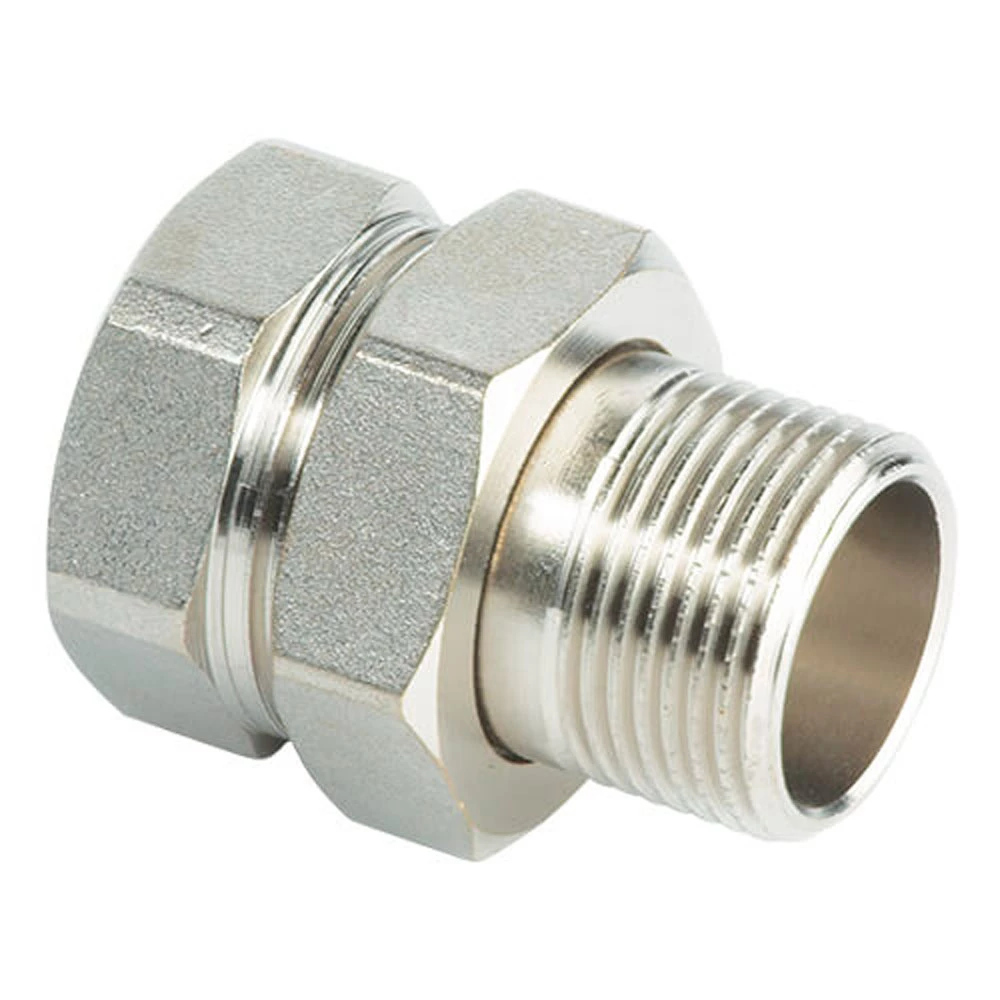Соединитель ALTSTREAM (TEBO) 1/2″ Ду15 Ру40, прямой, корпус – никелированная латунь, американка внутренняя/наружная резьба