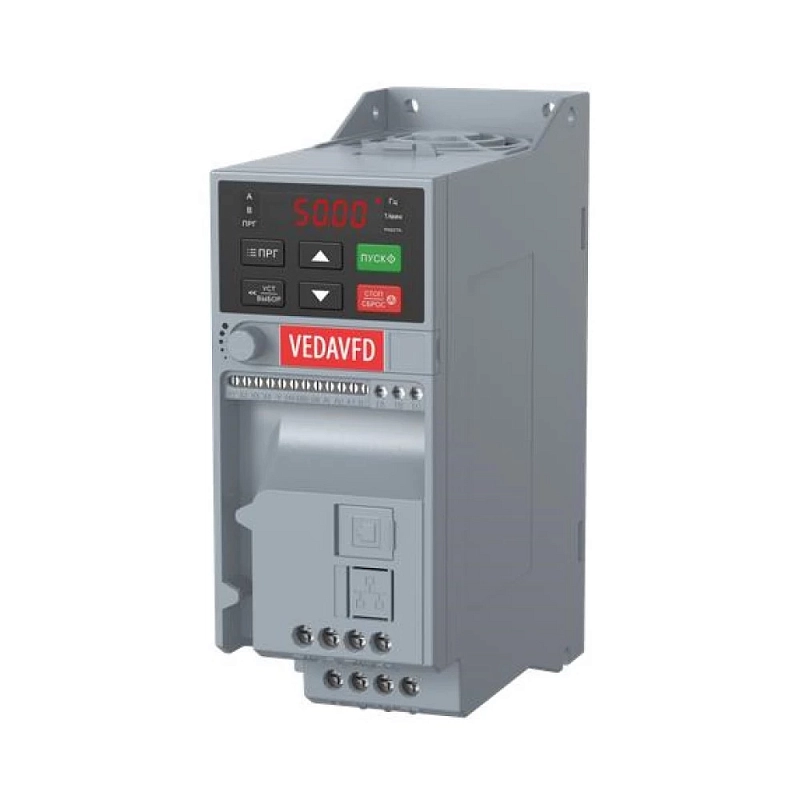 Преобразователь частоты VEDA VF-101-P5K5-0013-U-T4-E20-B-H высокопроизводительный векторный, мощность 5.5кВт, номинальный ток 13А, перегрузочная способность 150, количество фаз - 3, 380В, встроенный тормозной прерыватель, без дросселя ABC00127