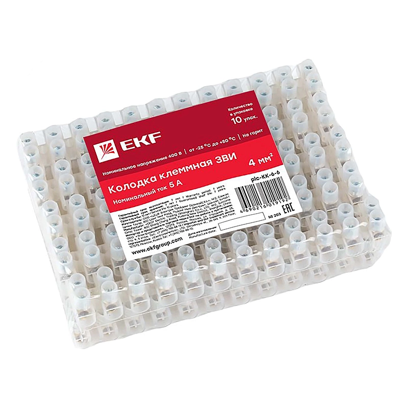 Колодка клеммная EKF PROxima, 12 секций, сечение проводника 6мм2, 6А plc-KK-6-6