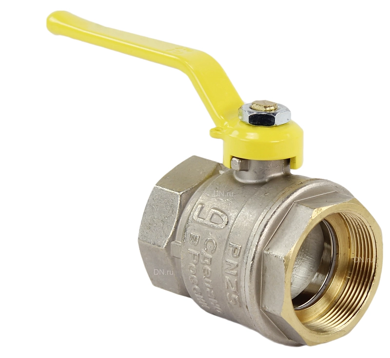 Кран шаровой LD Pride 47.25.В-В.Р GAS (аналог 11Б27П) 1″ Ду25 Ру40 ГАЗ полнопроходной, двухходовой, латунь ЛС59-1 никелированная, уплотнение - фторопласт, внутренняя резьба, ручка-рычаг