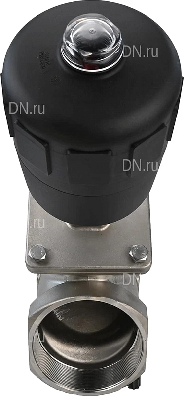 Клапан отсечной пневматический 4″ Ду100 Ру25, корпус - нержавеющая сталь SS316, резьбовой, Y-образный, корпус привода - пластик (VSP3241P-T-1PNC)