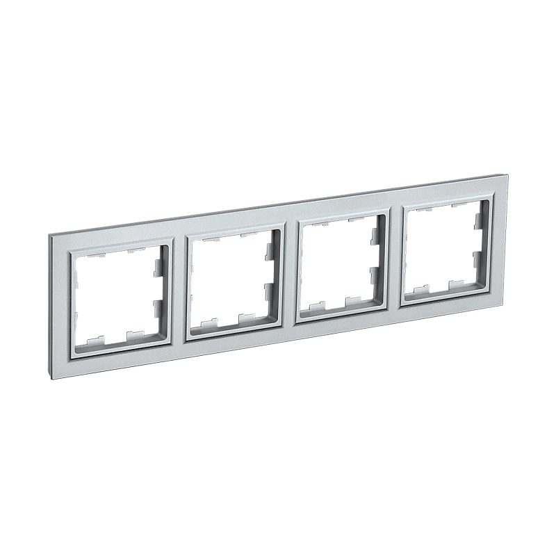 Рамка IEK BRITE 4 поста 84х298х11 мм, корпус - пластик, монтаж - универсальный, цвет - алюминий BR-M42-K47