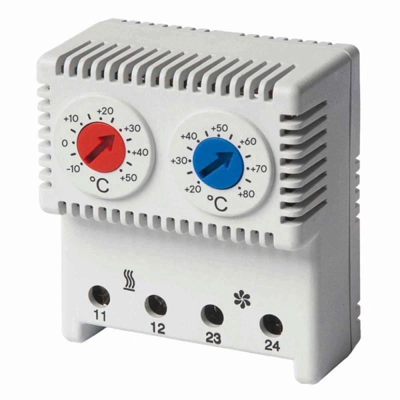 Термостат сдвоенный DKC RAM klima регулируемый диапазон температуры +20 + 80°C, NO-контакт, -10 + 50°C, NC-контакт, R5THRV13