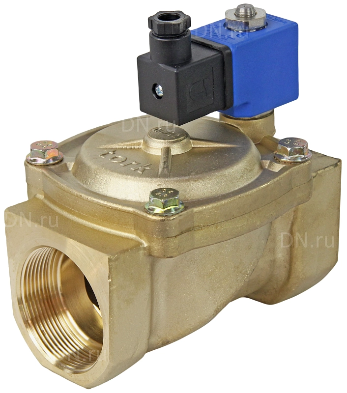 Клапан электромагнитный соленоидный двухходовой отсечной Tork S1010 1 1/2″ Ду40 Ру12 пилотного действия, нормально-закрытый (НЗ), корпус - латунь, уплотнение - NBR, катушка 220B
