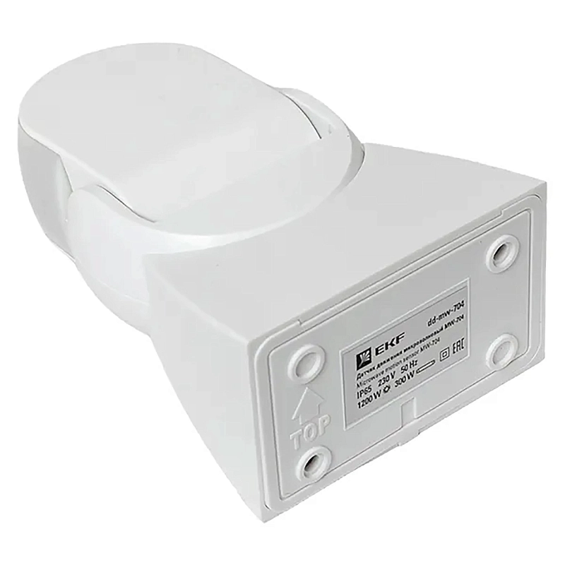 Датчик движения EKF PROxima MW-704 1200Вт до 15м микроволновый, настенный, обзор 180°, радиус действия до 15м, IP65, белый dd-mw-704