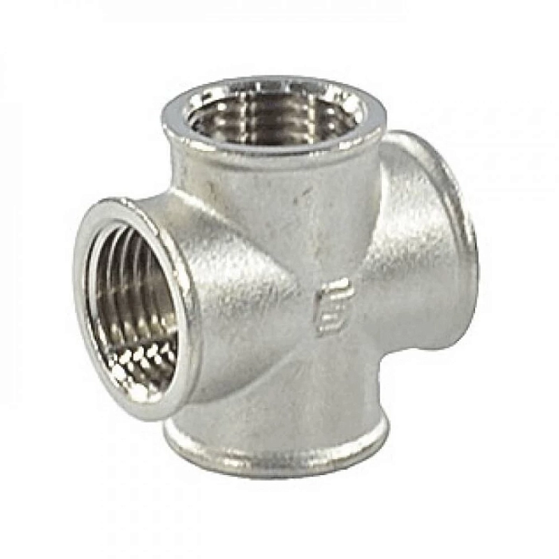 Крестовина прямая SantechSystems 1/2″ Ду15 Ру16 латунная, резьбовая, ВР/ВР, никелированная