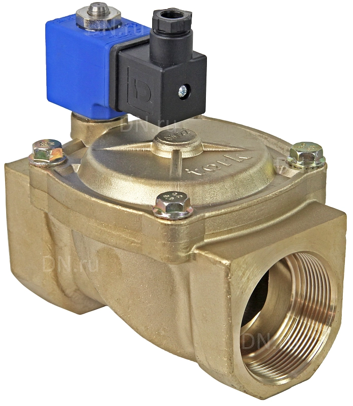 Клапан электромагнитный соленоидный двухходовой отсечной Tork S1010 1 1/2″ Ду40 Ру12 пилотного действия, нормально-закрытый (НЗ), корпус - латунь, уплотнение - NBR, катушка 220B