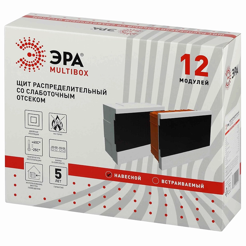 Корпус пластиковый ЭРА MULTIBOX BS-12F встраиваемый, 12 модулей, IP40 со слаботочным отсеком, корпус - АВС-пластик, цвет - белый Б0059316
