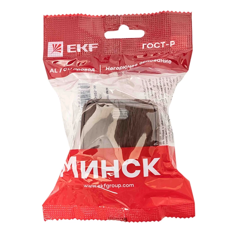Выключатель одноклавишный EKF Basic Минск открытой установки, с индикатором, номинальный ток - 10 А, степень защиты IP20, цвет - темное дерево EGV10-121-40