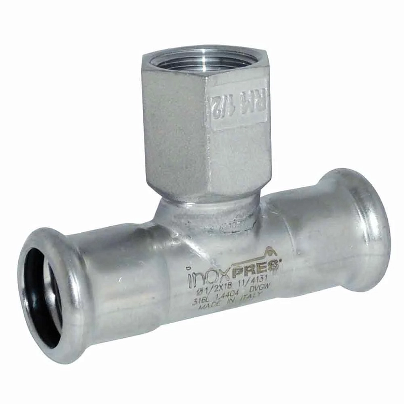 Тройник RM InoxPRES 189 Дн28х1/2″х28 Ру16 переходной, нержавеющая сталь AISI 316L, присоединение пресс/внутренняя резьба BSP