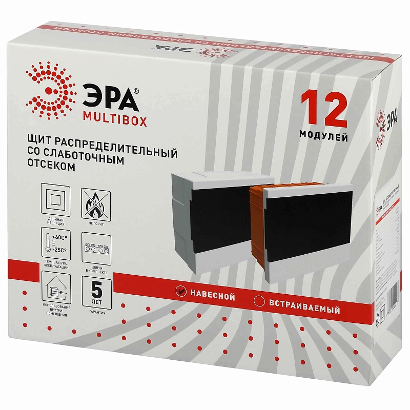 Корпус пластиковый ЭРА MULTIBOX BS-12S навесной, 12 модулей, IP41 со слаботочным отсеком, корпус - АВС-пластик, цвет - белый Б0059314
