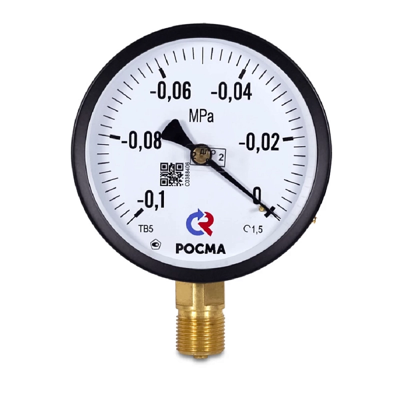 Вакуумметр Росма ТВ-510Р.00 (-0.1-0 МПа) М20х1.5 1.0 общетехнический 100 мм, тип - ТВ-510Р, радиальное присоединение, -0.1-0 МПа, резьба М20х1.5, класс точности 1.0