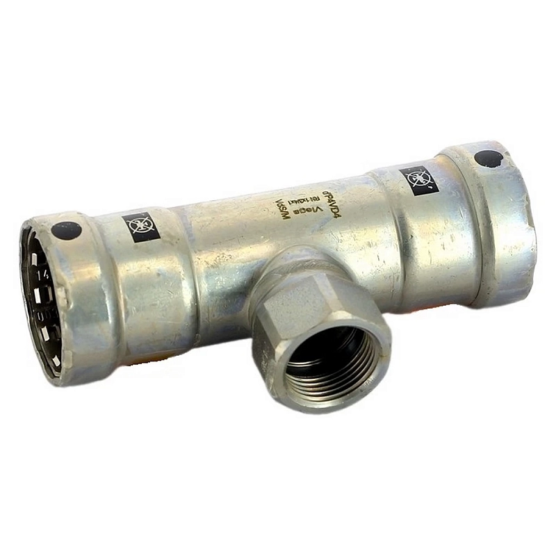 Тройник переходной Viega Megapress с SC-Contur Дн1 1/4″x3/4″x1 1/4″ Ру16 стальной оцинкованный, присоединение - пресс/внутренняя резьба