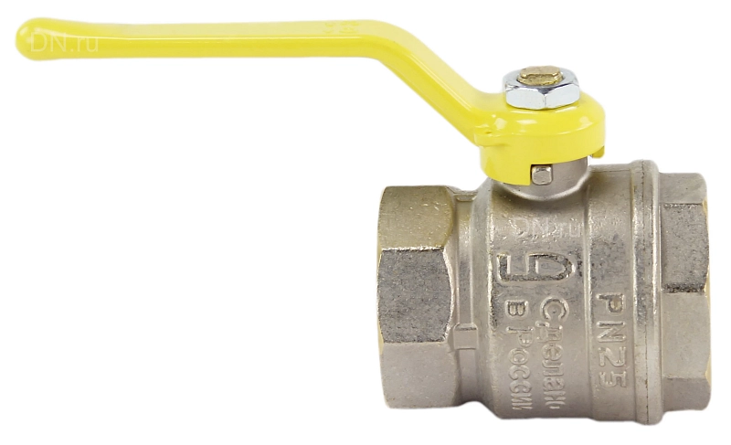 Кран шаровой LD Pride 47.25.В-В.Р GAS (аналог 11Б27П) 1″ Ду25 Ру40 ГАЗ полнопроходной, двухходовой, латунь ЛС59-1 никелированная, уплотнение - фторопласт, внутренняя резьба, ручка-рычаг