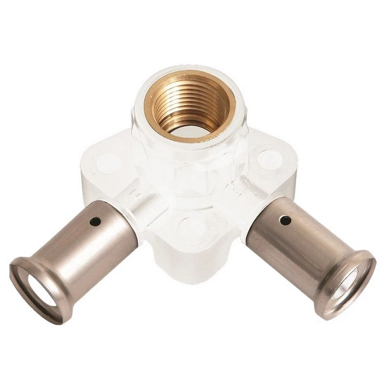 Водорозетка ПВДФ HENCO 3PKW Дн16x1/2″x16 Ру16 угловая 40 мм, внутренняя резьба/пресс, белая